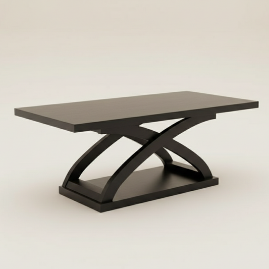 Modern Sculptural Coffee Table with X-Base – Black PU Finish - Drizz