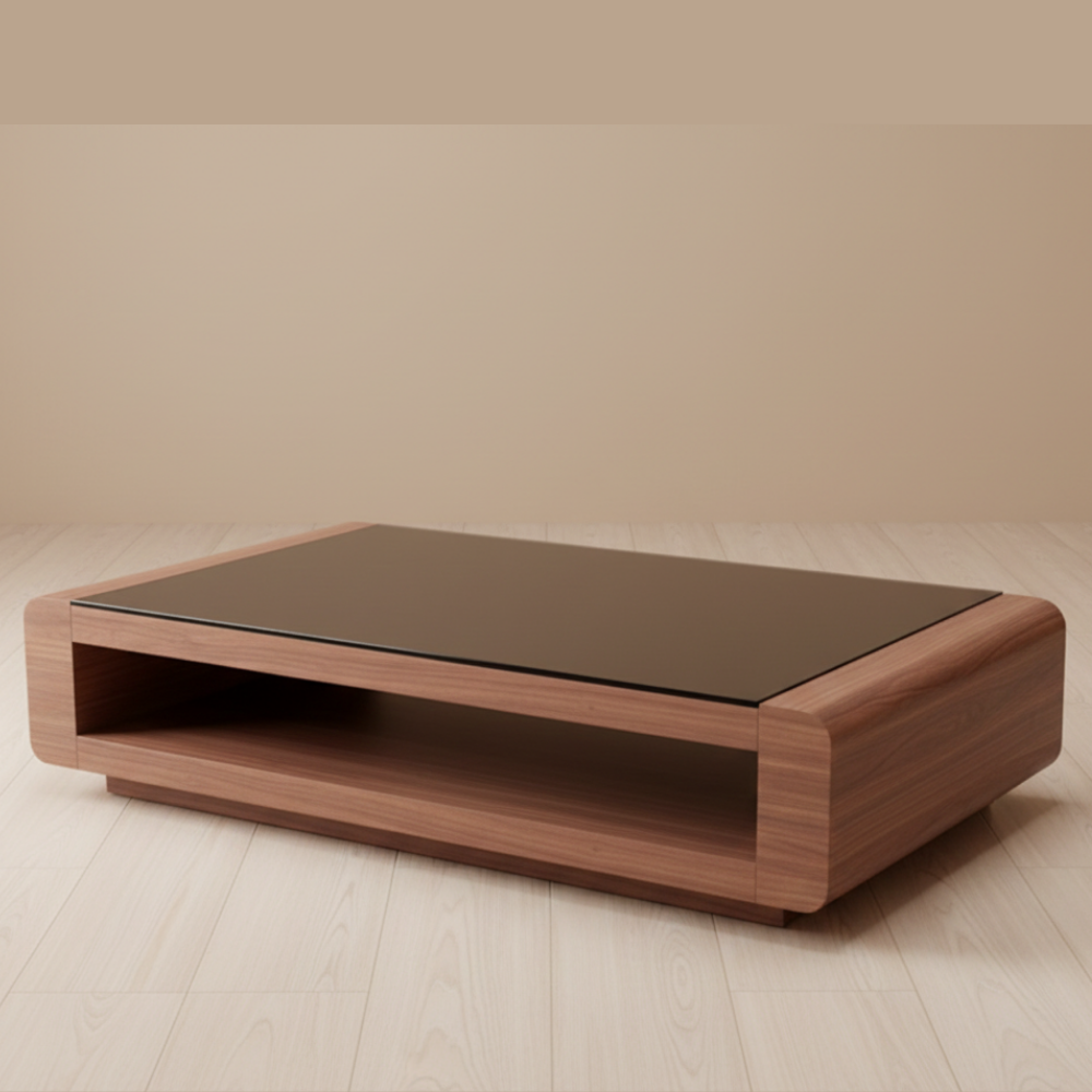 Modern Glass Top Coffee Table with Rounded Edges - Drizz