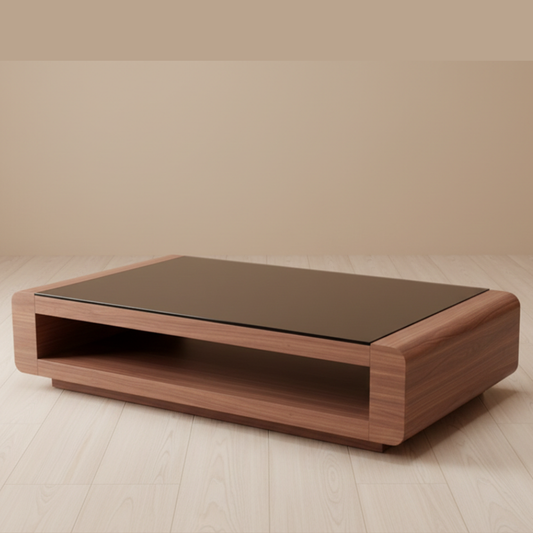 Modern Glass Top Coffee Table with Rounded Edges - Drizz