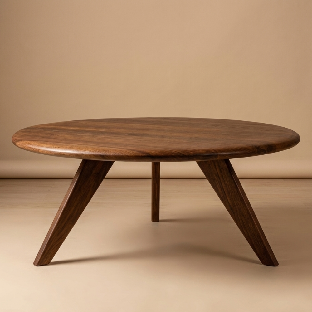 Round Designer Coffee Table with Sheesham Finish | Modern Solid Look - Drizz