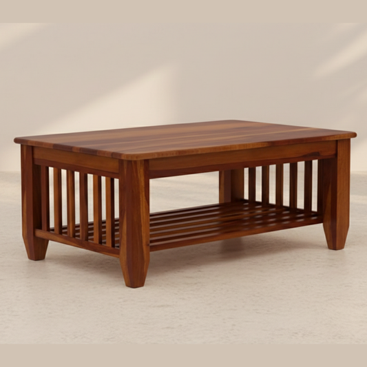 Solid Sheesham Wood Coffee Table with Slatted Storage  - Drizz