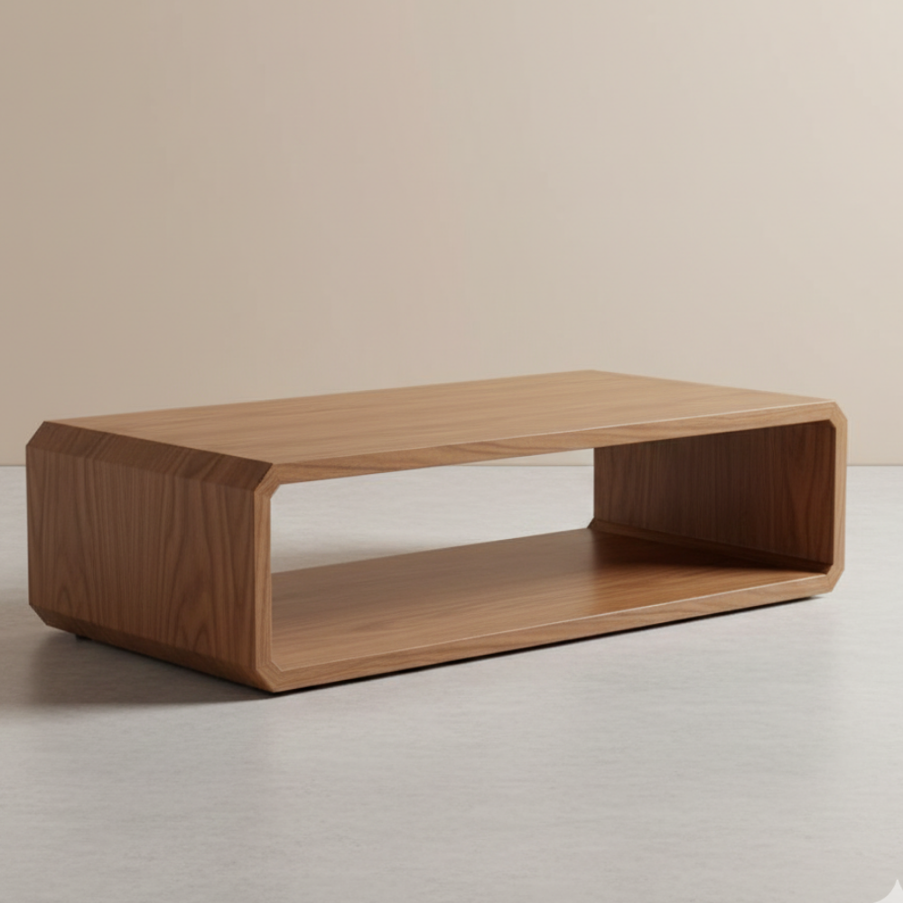 Modern Veneer Coffee Table with Open Shelf - Drizz