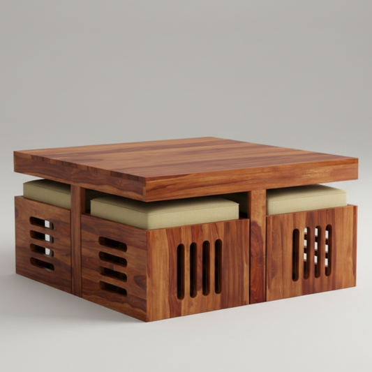 Modern Coffee Table with 4 Hidden Stools - Drizz