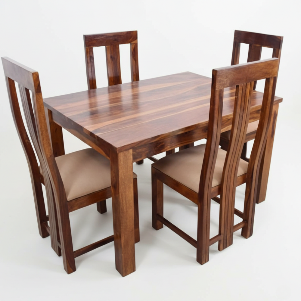 Solid Wood Dining Table Set | 4 & 6 Seater Options | Classic Wooden Design with Cushioned Chairs - Drizz