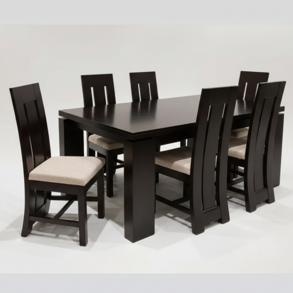 Solid Wood Dining Table Set | 4 & 6 Seater Options | Modern Dark Finish with Cushioned Chairs - Drizz