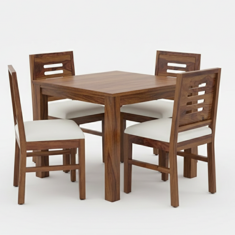 Solid Wood Dining Table Set with Cushioned Chairs | 4 & 6 Seater | Minimal Modern Design - Drizz