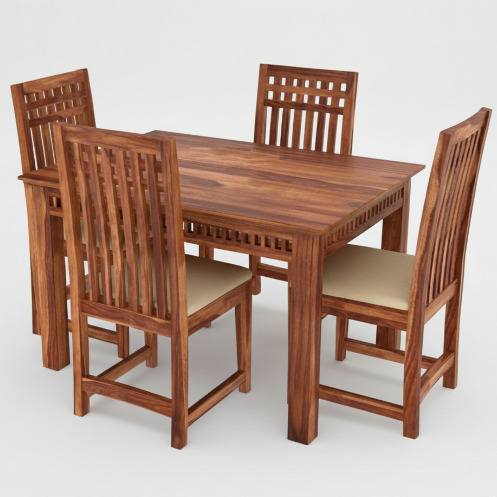 Solid Sheesham Wood Dining Table Set | 4 & 6 Seater | Classic Wooden Design with Cushioned Chairs - Drizz