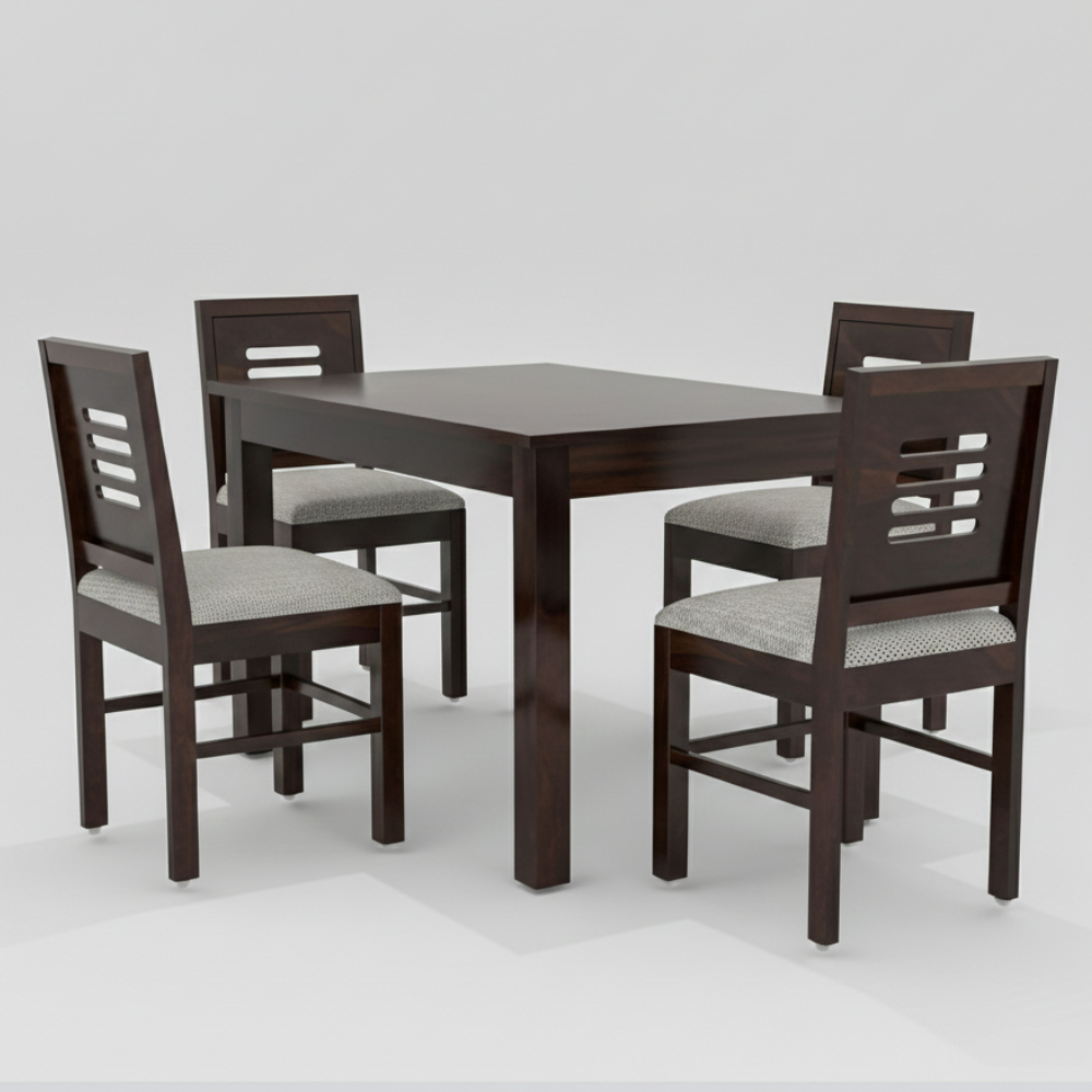 Solid Wood Dining Table Set | 4 & 6 Seater | Modern Dark Finish with Cushioned Chairs - Drizz