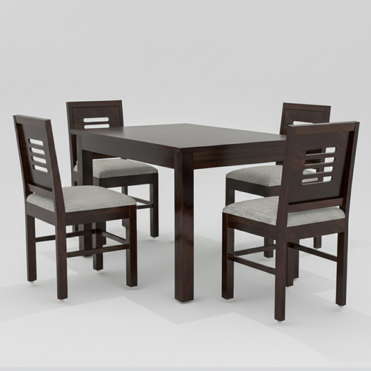 Solid Wood Dining Table Set | 4 & 6 Seater | Modern Dark Finish with Cushioned Chairs - Drizz