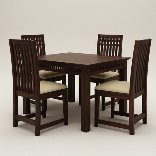 Wooden Dining Table Set with Cushioned Chairs | 4 & 6 Seater | Contemporary Family Dining - Drizz