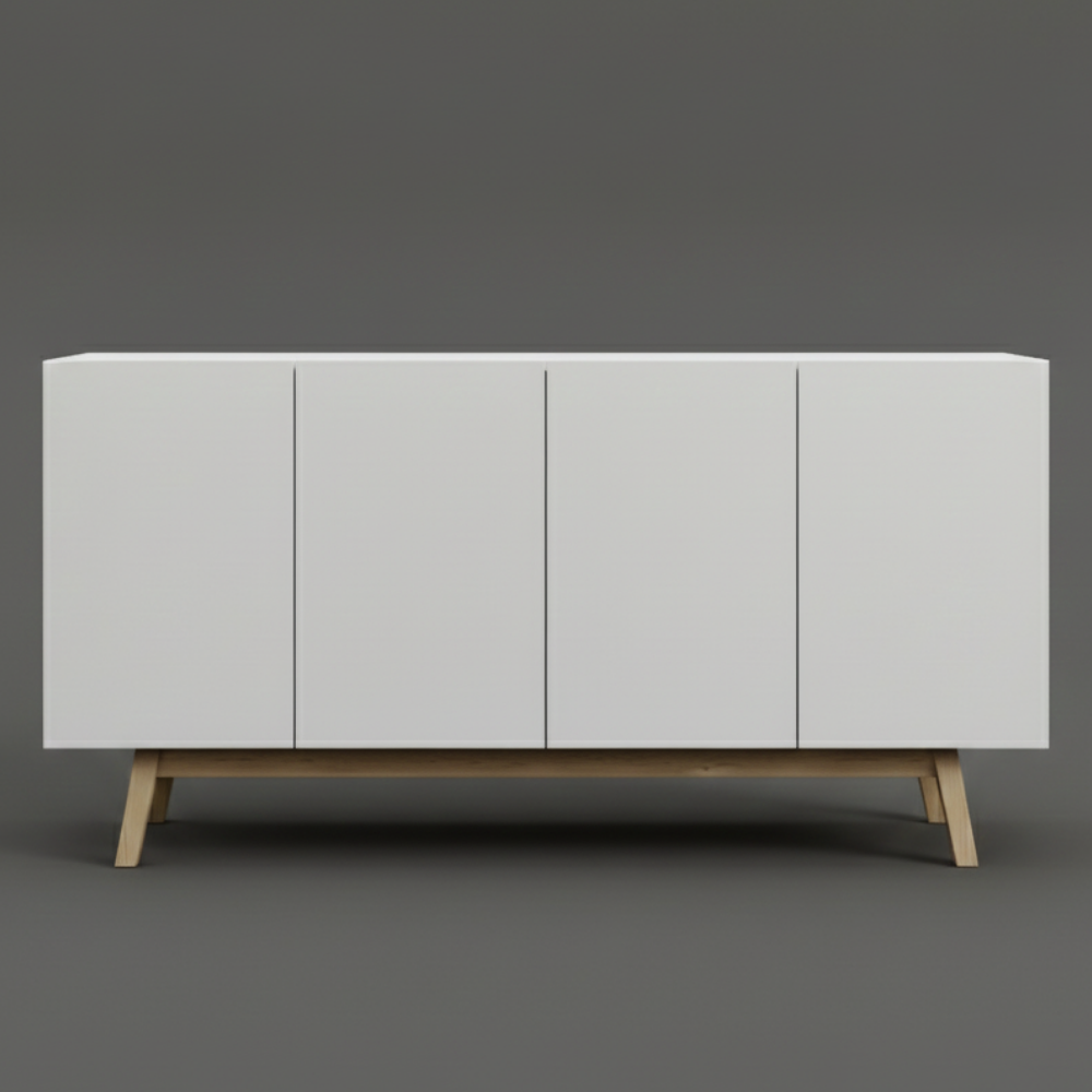 Modern Storage Sideboard with Wooden Legs | 6 ft Wide | Minimal 4 Door Design - Drizz