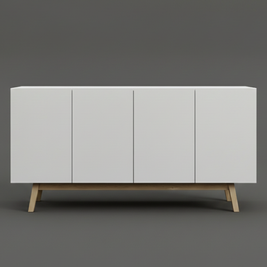 Modern Storage Sideboard with Wooden Legs | 6 ft Wide | Minimal 4 Door Design - Drizz