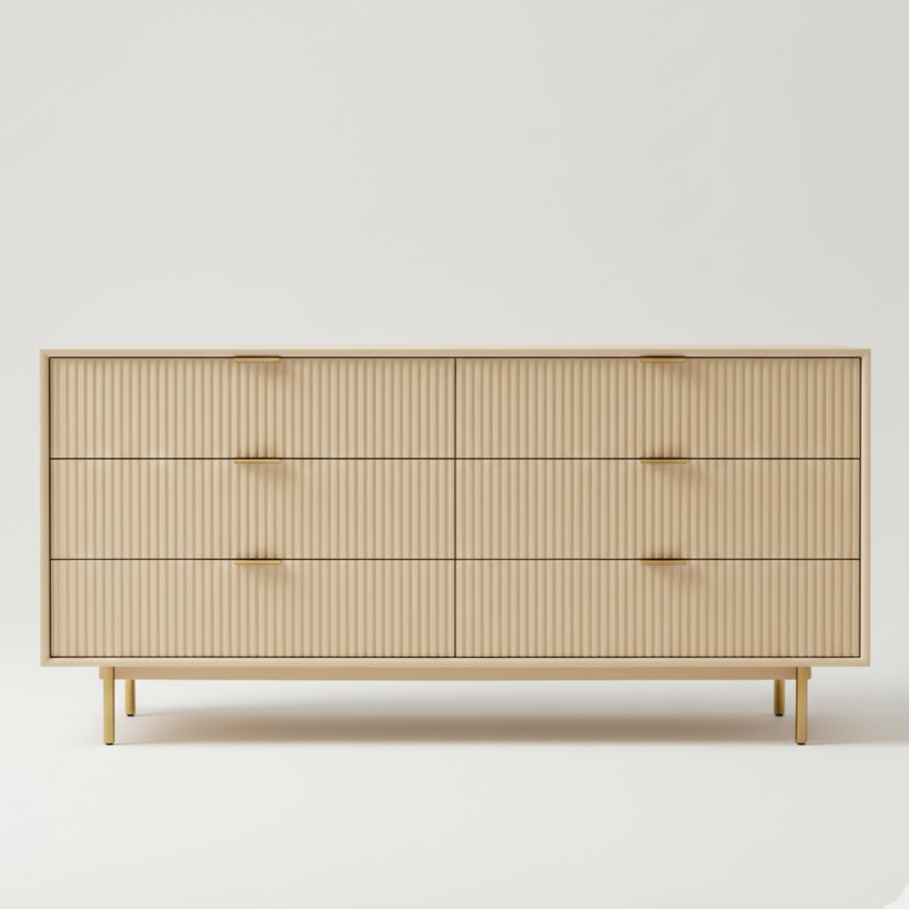 Modern Fluted Chest of Drawers | 6 Drawer Display & Storage Unit with Metal Legs - Drizz