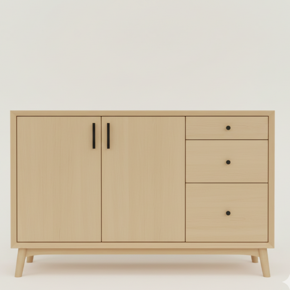 Modern Display & Storage Unit with Shutters and Drawers | 5 ft Wide | Wooden Leg Design - Drizz