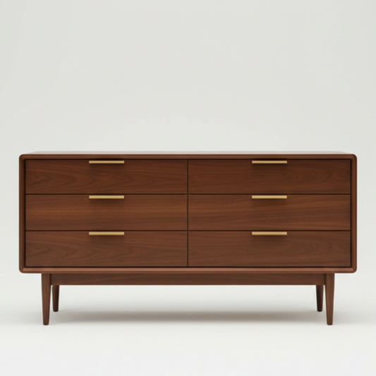 Modern Chest of Drawers | 5 ft Wide | 6 Drawer Storage Unit with Wooden Legs - Drizz
