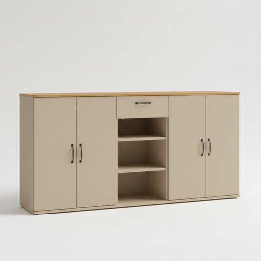 Modern Display & Storage Unit | 5 ft Wide | Shutters, Drawer & Open Shelves - Drizz