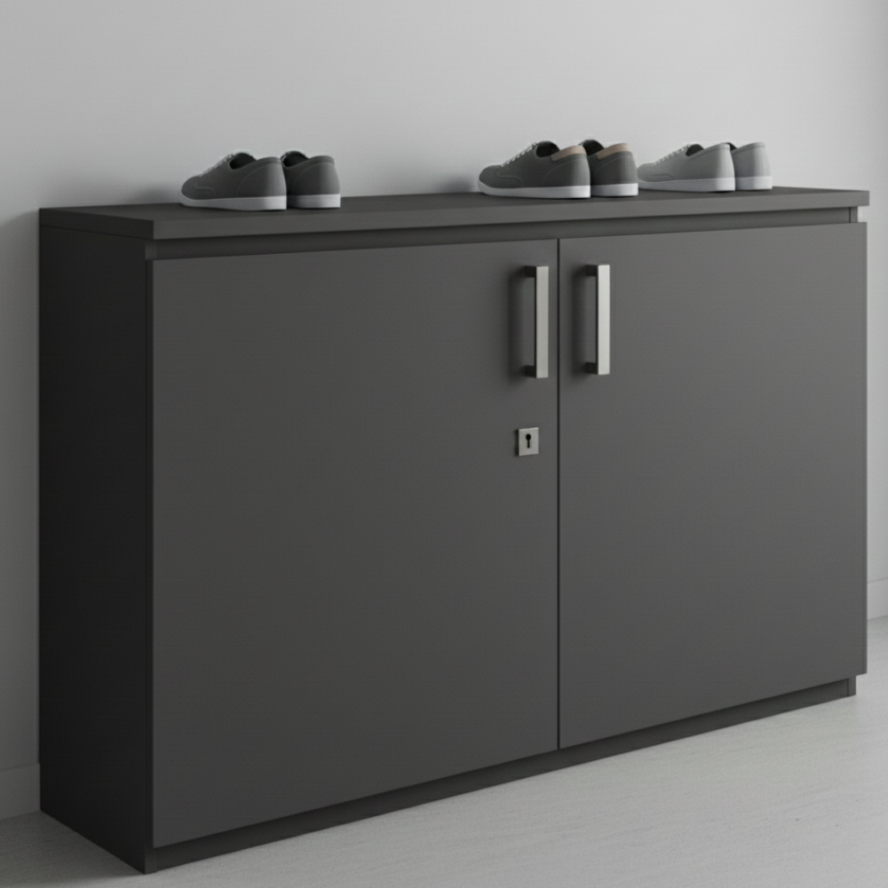 Low Height Shoe Cabinet with Wooden Top | 4 ft Wide | 12–16 Pair Capacity - Drizz