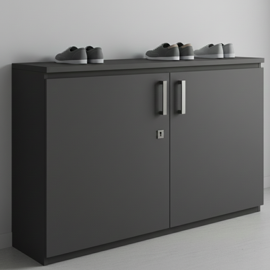 Low Height Shoe Cabinet with Wooden Top | 4 ft Wide | 12–16 Pair Capacity - Drizz