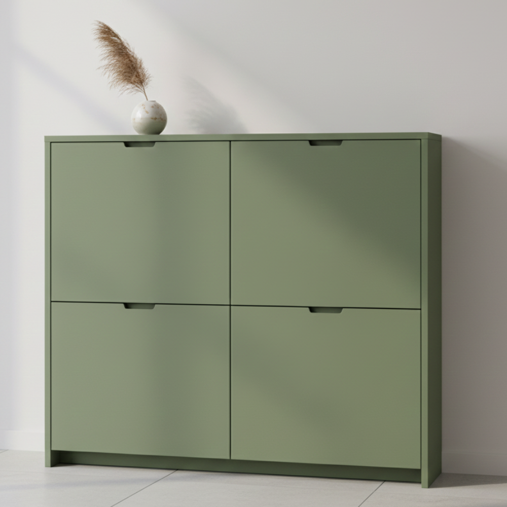 Modern 4-Door Shoe Cabinet | 4 ft Wide | Matte Finish | 16–20 Pair Capacity - Drizz