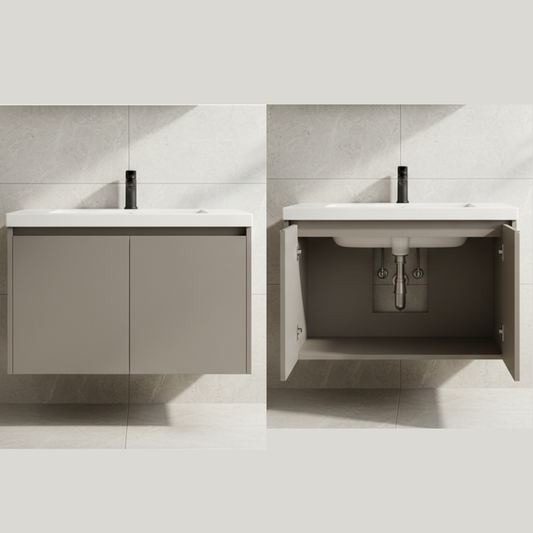 Wall-Hung Bathroom Vanity Cabinet – 30″ Wide × 22″ Deep | PVC / HDMR | Minimal Modern Design - Drizz