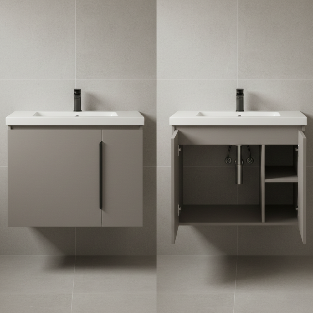 Wall-Hung Bathroom Vanity Cabinet – 30″ Wide × 22″ Deep | PVC / HDMR | Organised Storage Design - Drizz