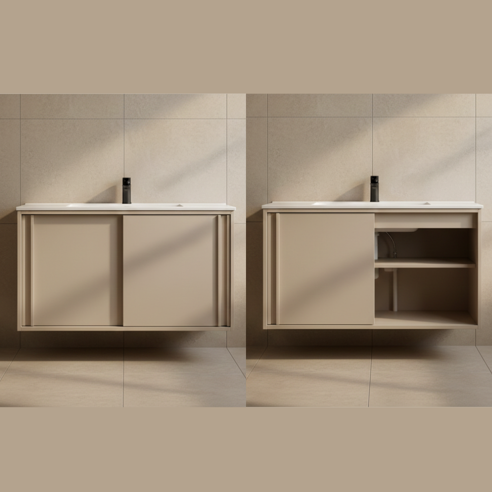 Wall-Hung Bathroom Vanity Cabinet – 3 ft Wide × 22″ Deep | Sliding Shutter Design | PVC / HDMR - Drizz