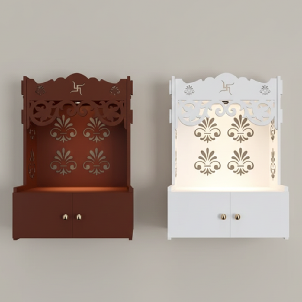 Wall-Mounted MDF Temple Unit with CNC Cut Back Panel & Warm LED Backlighting | 2 Size Options - Drizz
