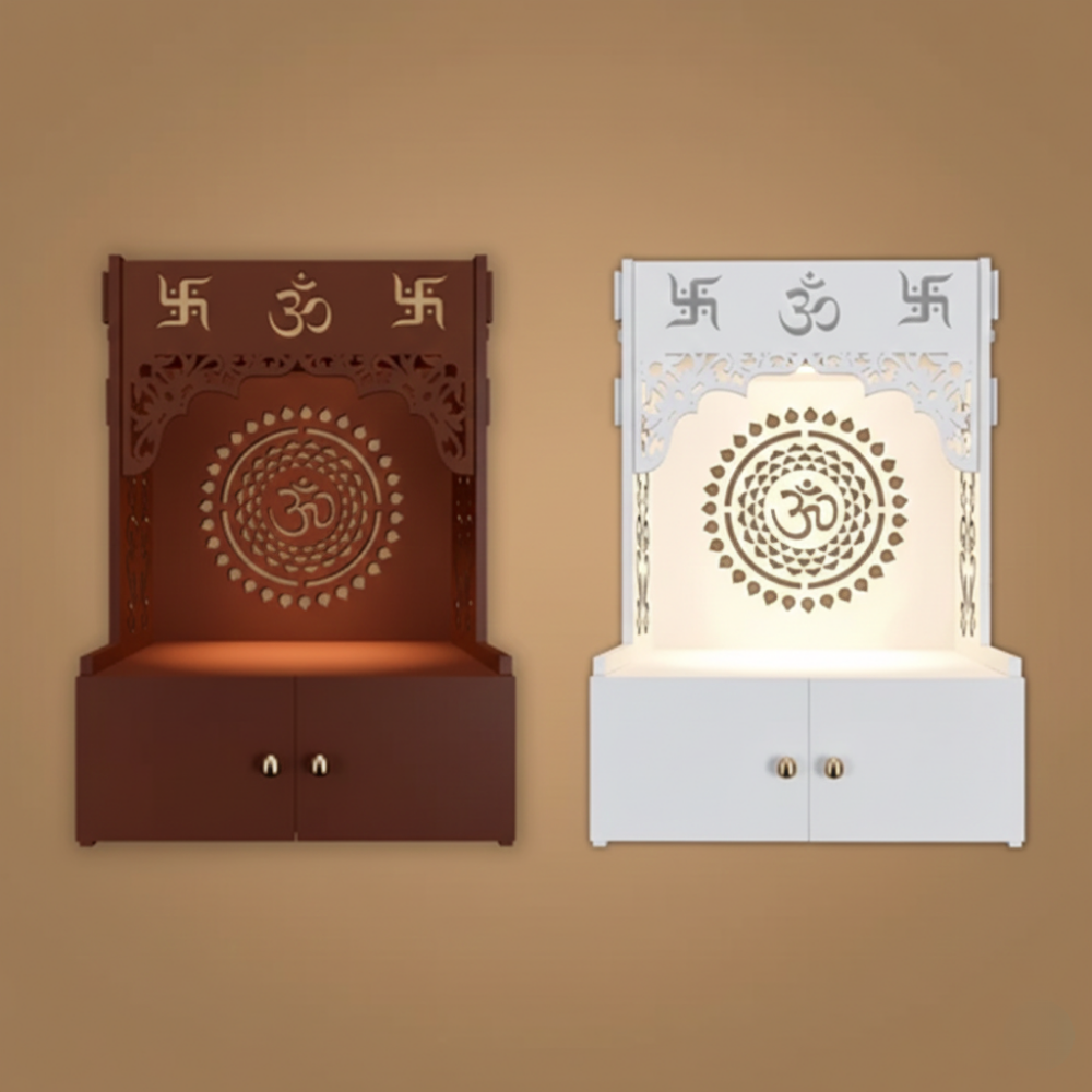 MDF Temple Unit with Circular Om CNC Design & Warm LED Backlighting - Drizz