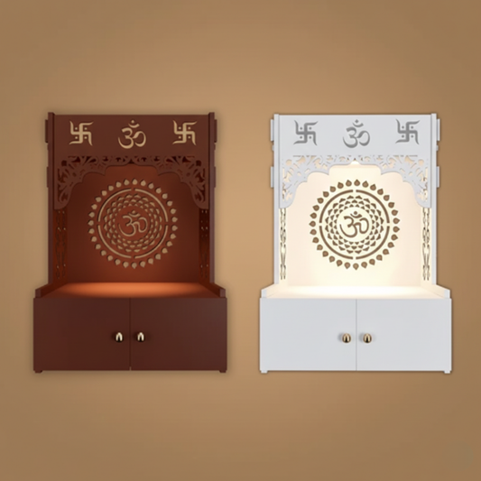 MDF Temple Unit with Circular Om CNC Design & Warm LED Backlighting - Drizz