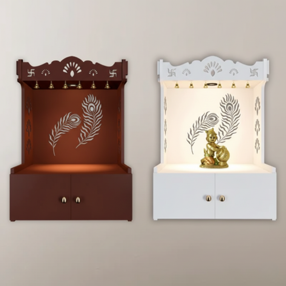 Peacock Feather CNC Design MDF Temple Unit with Warm LED Backlighting - Drizz