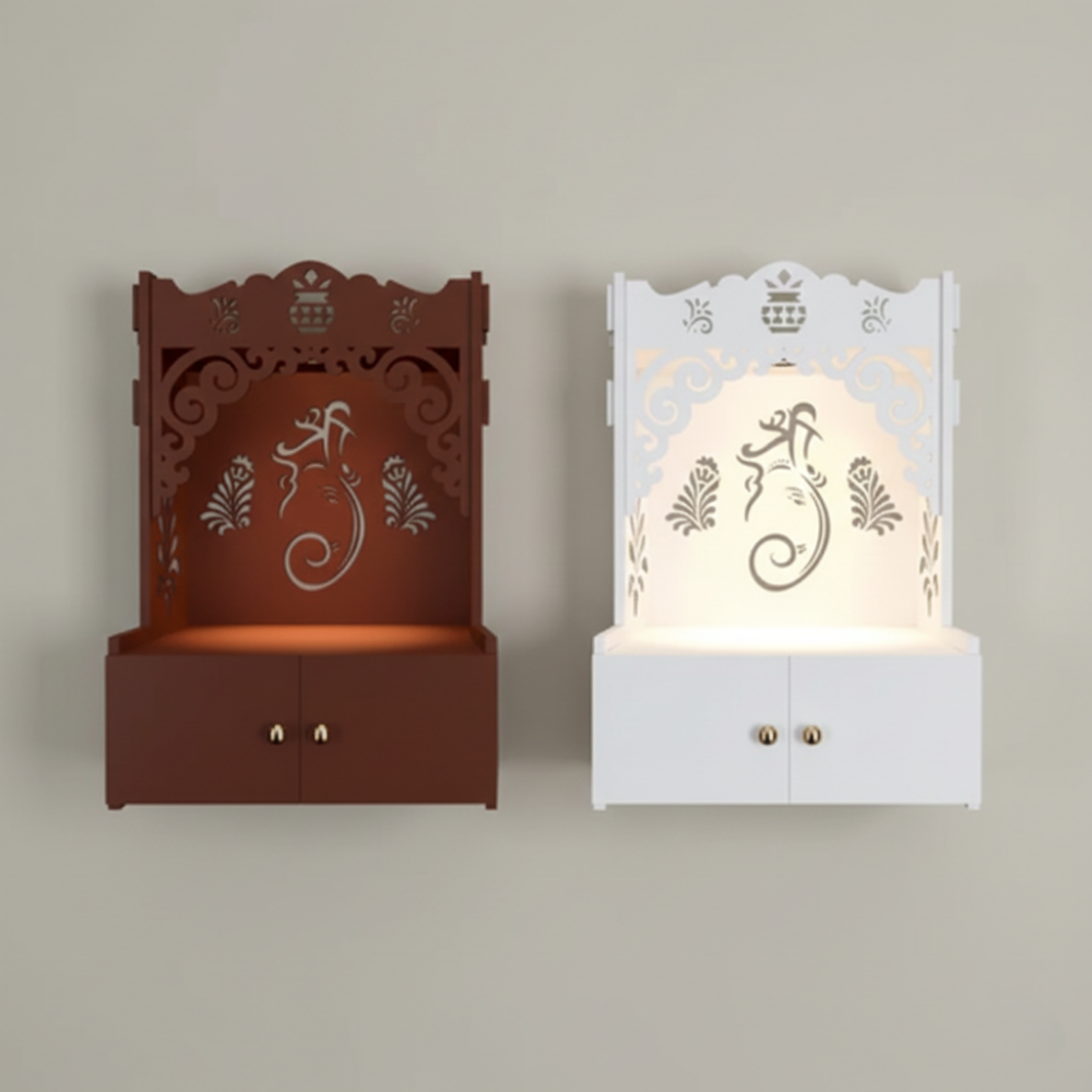 CNC Cut MDF Temple Unit with Backlit Panel and Storage Cabinet- Drizz