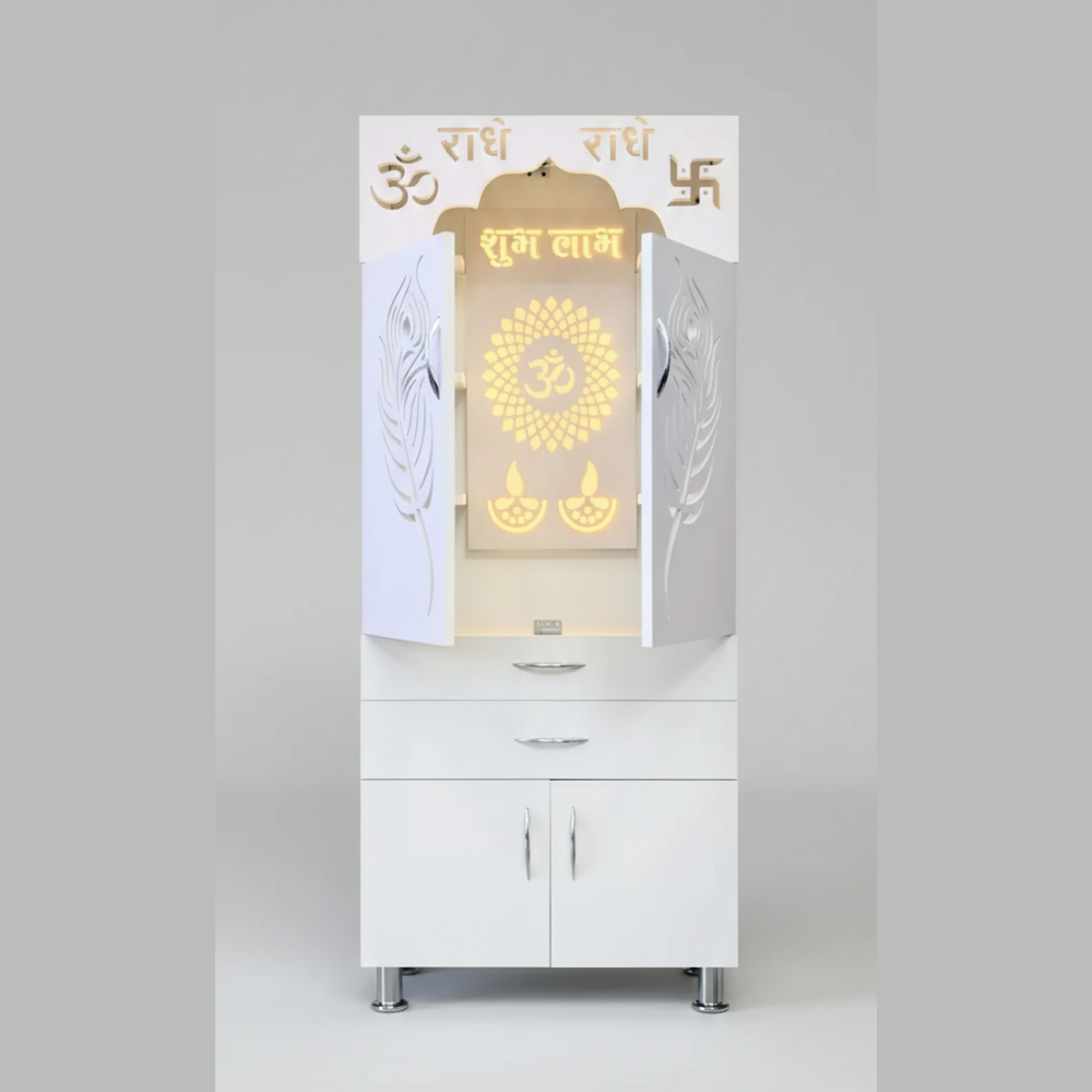 MDF Floor Temple Unit with CNC Back Panel & Warm LED Backlighting - Drizz