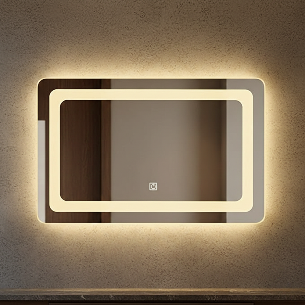 Rounded Rectangle Led Modern Rectangular LED Mirror with Rounded Corners, Front and Back ...