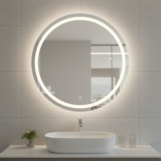 Round LED Bathroom Mirror with Dual Illumination (Front + Back Glow) - Drizz