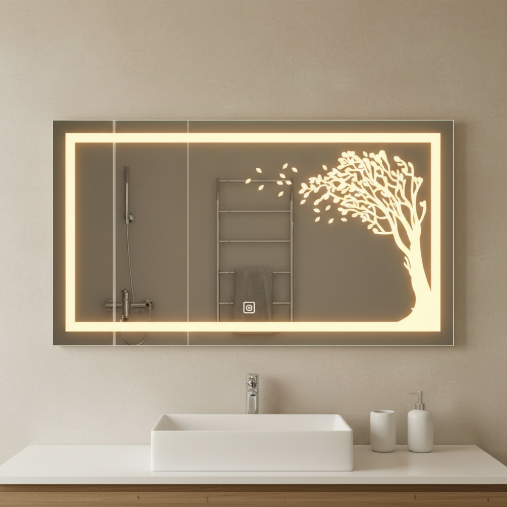 Decorative Rectangular LED Bathroom Mirror | Artistic Etched Designs  - Drizz