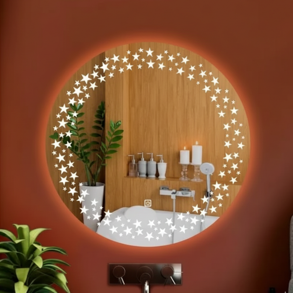Designer Round LED Mirror with Patterned Illumination - Drizz