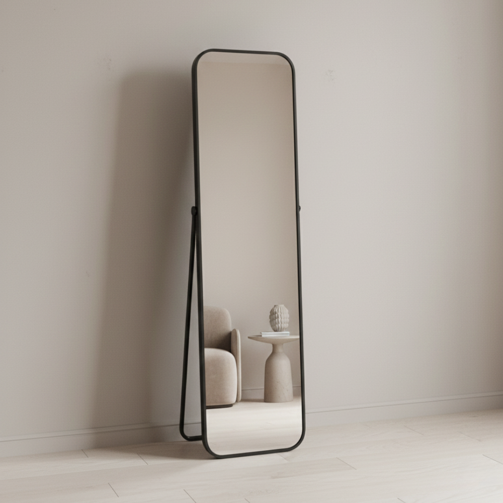 Modern Floor Standing Full-Length Mirror Black Rectangular Design with Aluminium  - Drizz