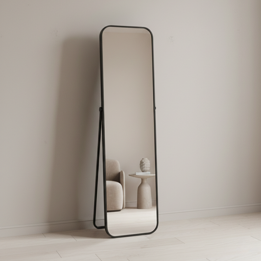 Modern Floor Standing Full-Length Mirror Black Rectangular Design with Aluminium  - Drizz
