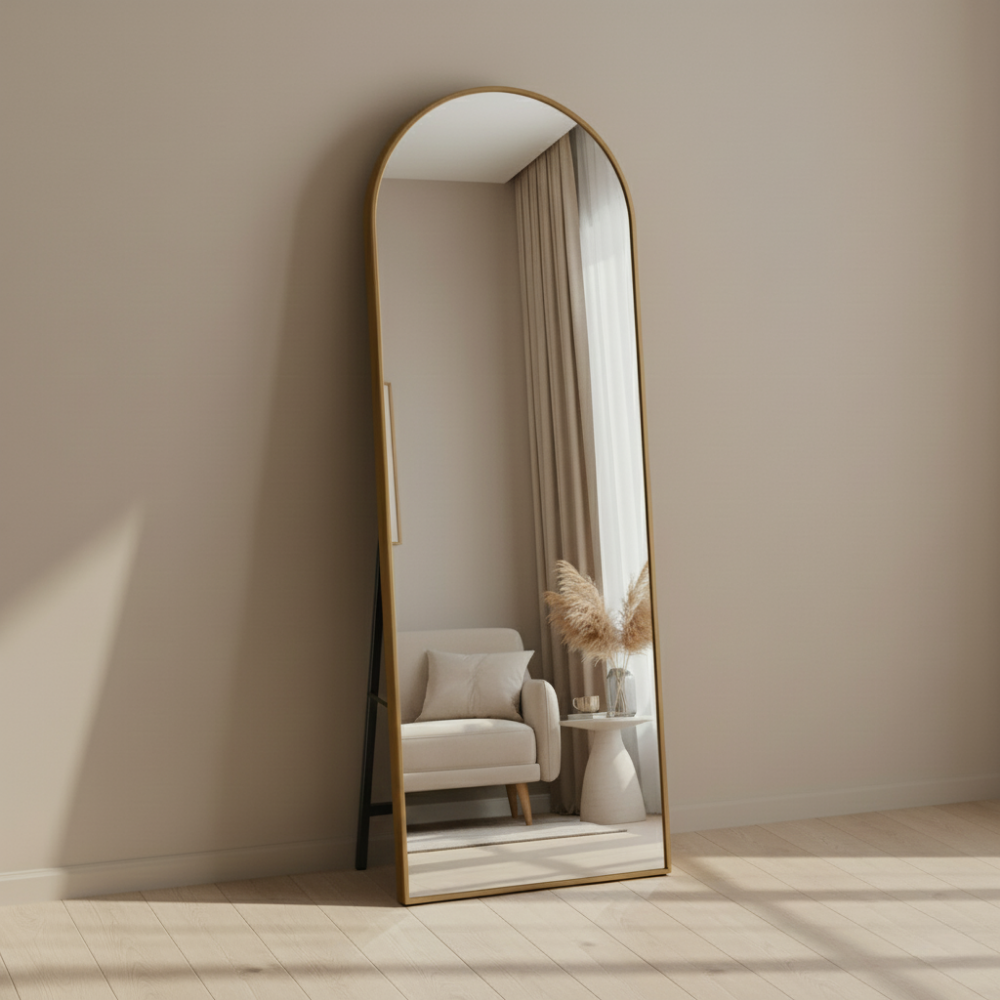 Modern Floor Standing Full-Length Mirror Gold Arched Design with Aluminium  - Drizz